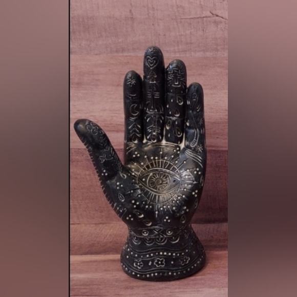 Black Hamsa Hand of Fatima/God Palmistry Tarot Fortune Teller Statue Figurine - Picture 1 of 16